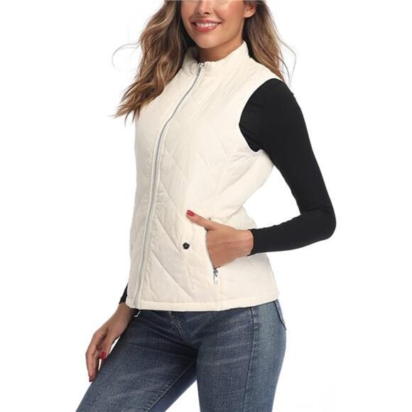 Women's Outwear Vest - Stand Collar Lightweight Zip Quilted Vest for Women - Picture 5 of 6